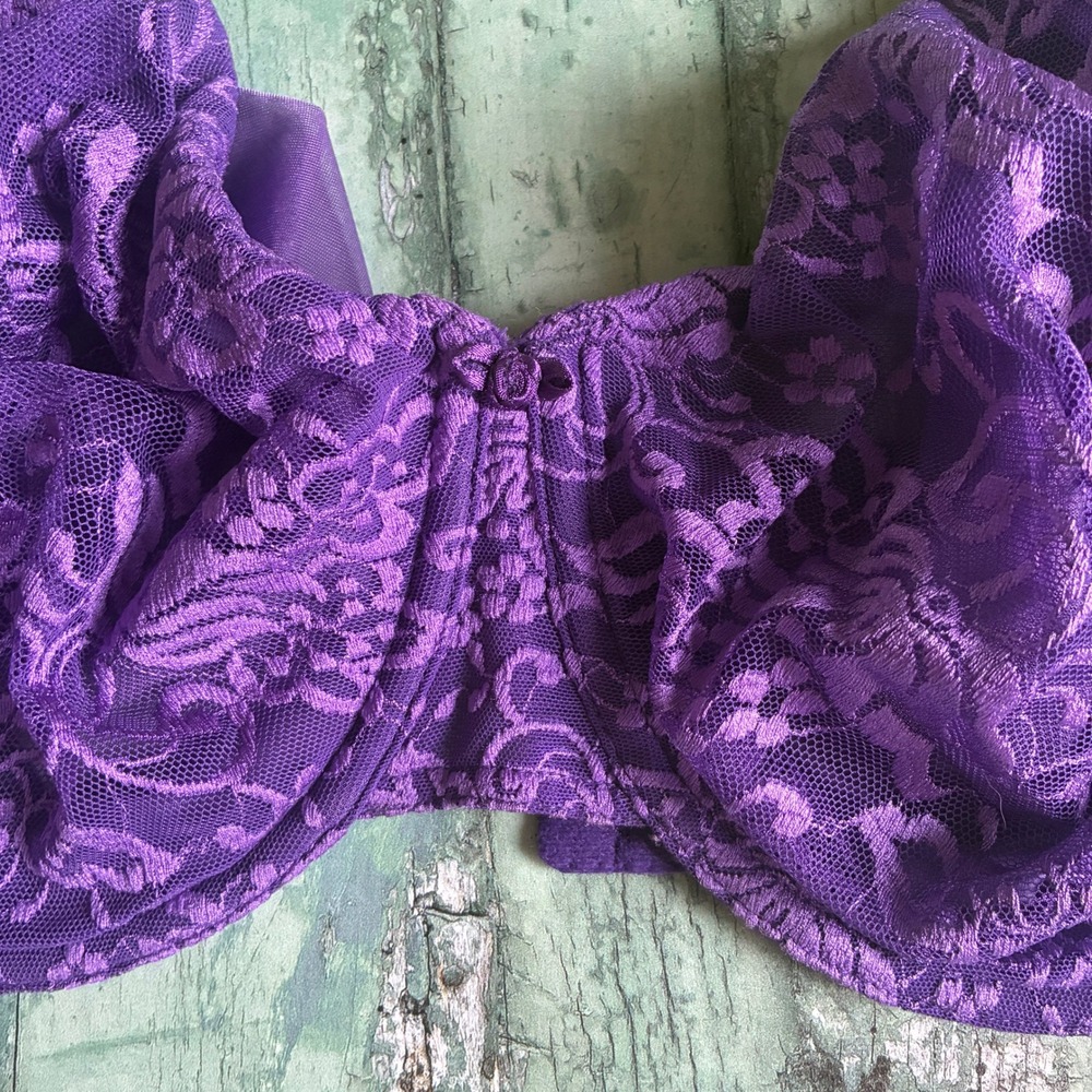 Cacique Purple Floral Lace Bra 40DDD Full Coverage NWT Underwire - Picture 3 of 8